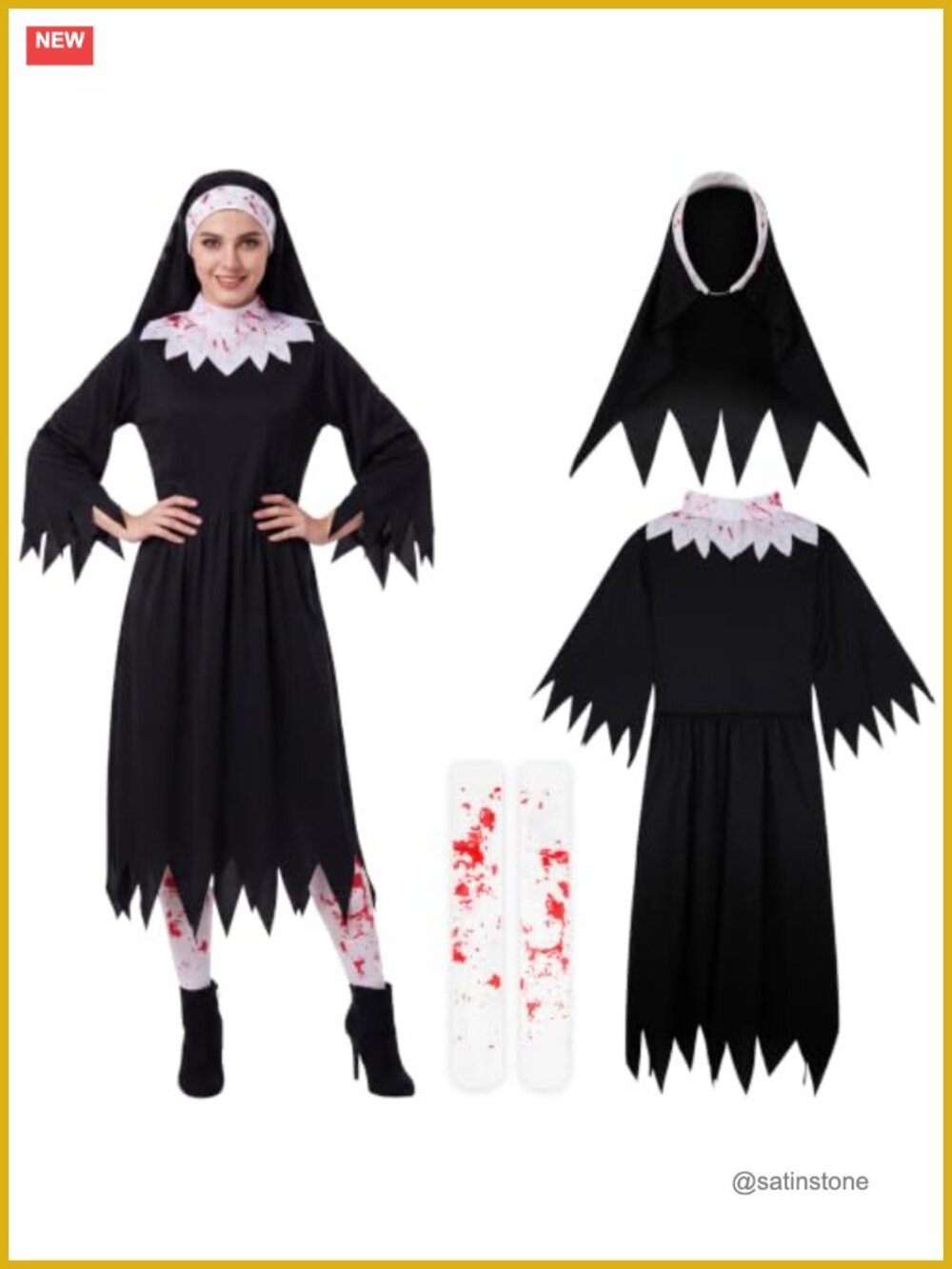 Bloody Nun Halloween Costume Women 3 Piece Scary Cosplay Outfit
